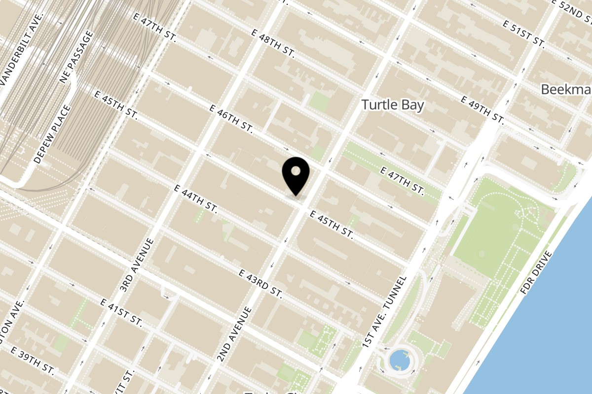 Map showing the location of MAHANAKHON on 251 E 45th St in New York